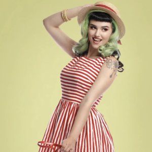 Collectif Vintage Candice Red/White Stripe Swing Dress— UK 18 (2X/1X)